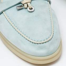 Pre Owned Loro Piana Light Turquoise Suede Summer Charms Walk Flats Size 37