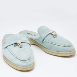 Pre Owned Loro Piana Light Turquoise Suede Summer Charms Walk Flats Size 37
