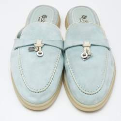 Pre Owned Loro Piana Light Turquoise Suede Summer Charms Walk Flats Size 37