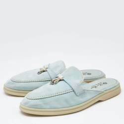 Pre Owned Loro Piana Light Turquoise Suede Summer Charms Walk Flats Size 37