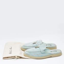 Pre Owned Loro Piana Light Turquoise Suede Summer Charms Walk Flats Size 37