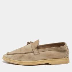Pre Owned Loro Piana Beige Suede Summer Charms Walk Loafers Size 36.5