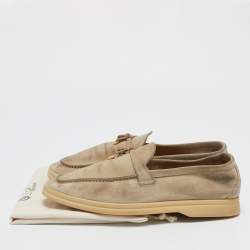 Pre Owned Loro Piana Beige Suede Summer Charms Walk Loafers Size 36.5