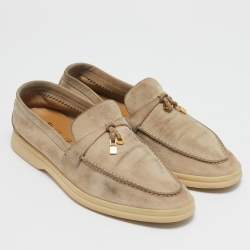Pre Owned Loro Piana Beige Suede Summer Charms Walk Loafers Size 36.5
