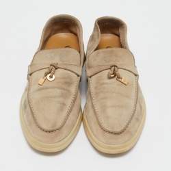 Pre Owned Loro Piana Beige Suede Summer Charms Walk Loafers Size 36.5