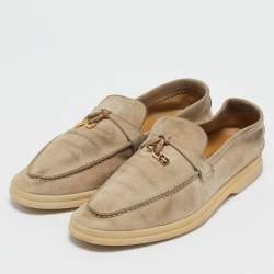 Pre Owned Loro Piana Beige Suede Summer Charms Walk Loafers Size 36.5