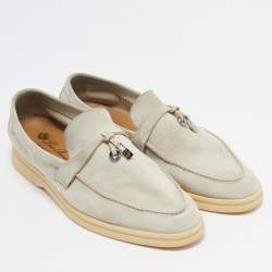 Pre Owned Loro Piana Grey Suede Summer Charms Walk Loafers Size 38