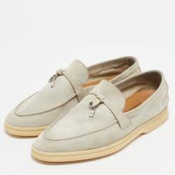 Pre Owned Loro Piana Grey Suede Summer Charms Walk Loafers Size 38