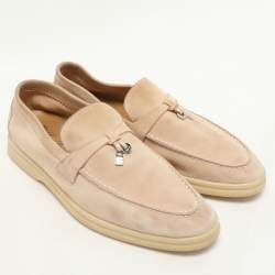 Pre Owned Loro Piana Beige Suede Summer Charms Walk Slip On Loafers Size 40