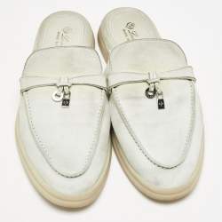 Pre Owned Loro Piana Mint Green Nubuck Leather Babouche Charms Walk Mules Size 39