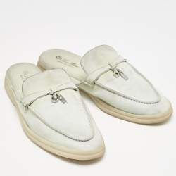 Pre Owned Loro Piana Mint Green Nubuck Leather Babouche Charms Walk Mules Size 39