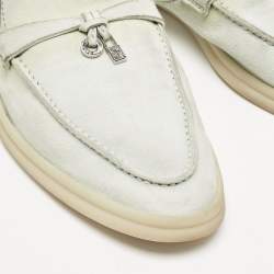 Pre Owned Loro Piana Mint Green Nubuck Leather Babouche Charms Walk Mules Size 39