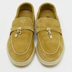 Loro Piana Yellow Suede Summer Charms Walk Slip On Loafers Size 35.5