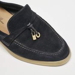 Pre Owned Loro Piana Navy Blue Suede Summer Charms Walk Loafers Size 36.5