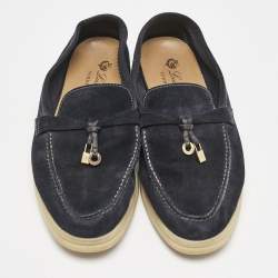 Pre Owned Loro Piana Navy Blue Suede Summer Charms Walk Loafers Size 36.5