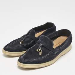 Pre Owned Loro Piana Navy Blue Suede Summer Charms Walk Loafers Size 36.5