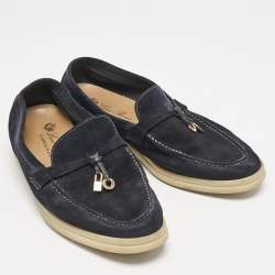 Pre Owned Loro Piana Navy Blue Suede Summer Charms Walk Loafers Size 36.5