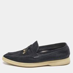 Pre Owned Loro Piana Navy Blue Suede Summer Charms Walk Loafers Size 36.5