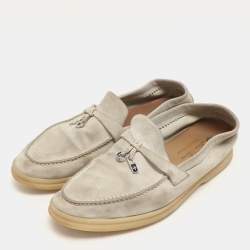Pre Owned Loro Piana Grey Suede Summer Charms Walk Loafers Size 37