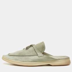 Pre Owned Loro Piana Mint Green Nubuck Leather Babouche Charms Walk Flat Mules Size 37.5