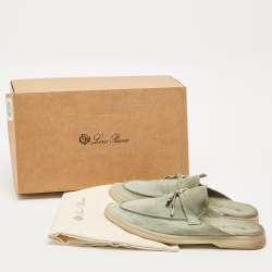 Pre Owned Loro Piana Mint Green Nubuck Leather Babouche Charms Walk Flat Mules Size 37.5