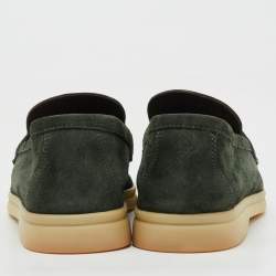 Pre Owned Loro Piana Green Suede Summer Charms Walk Slip On Loafers Size 35.5