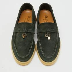 Pre Owned Loro Piana Green Suede Summer Charms Walk Slip On Loafers Size 35.5
