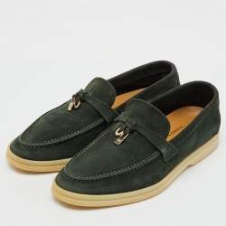Pre Owned Loro Piana Green Suede Summer Charms Walk Slip On Loafers Size 35.5