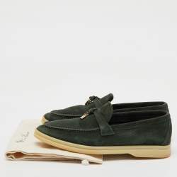 Pre Owned Loro Piana Green Suede Summer Charms Walk Slip On Loafers Size 35.5