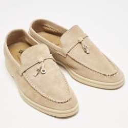 Pre Owned Loro Piana Beige Suede Summer Charms Walk Loafers Size 38
