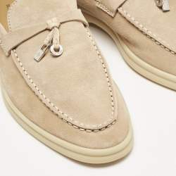 Pre Owned Loro Piana Beige Suede Summer Charms Walk Loafers Size 38