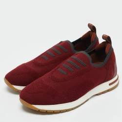Loro Piana Burgundy Knit Fabric 360 LP Flexy Walk Sneakers Size 36