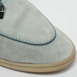 Loro Piana Light Blue Suede Babouche Charms Walk Flat Mules Size 38.5