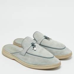Loro Piana Light Blue Suede Babouche Charms Walk Flat Mules Size 38.5