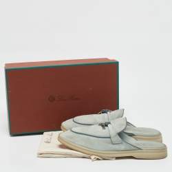 Loro Piana Light Blue Suede Babouche Charms Walk Flat Mules Size 38.5