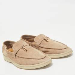 Pre Owned Loro Piana Beige Suede Summer Charms Walk Loafers Size 39