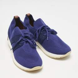 Loro Piana Blue Knit Fabric 360 LP Flexy Walk Low Top Sneakers Size 39