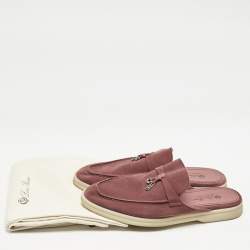 Pre Owned Loro Piana Burgundy Suede Babouche Charms Walk Flat Mules Size 38