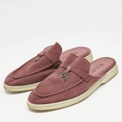 Pre Owned Loro Piana Burgundy Suede Babouche Charms Walk Flat Mules Size 38