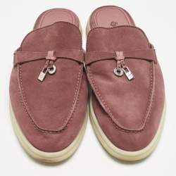 Pre Owned Loro Piana Burgundy Suede Babouche Charms Walk Flat Mules Size 38