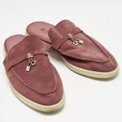 Pre Owned Loro Piana Burgundy Suede Babouche Charms Walk Flat Mules Size 38