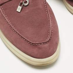 Pre Owned Loro Piana Burgundy Suede Babouche Charms Walk Flat Mules Size 38