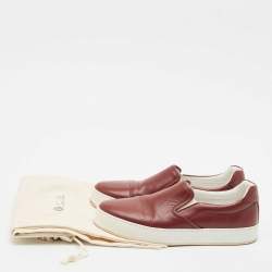 Pre Owned Loro Piana Burgundy Leather Slip On Sneakers Size 37.5