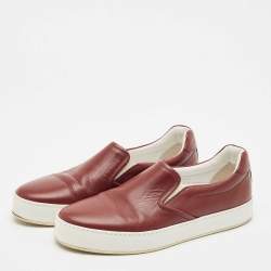 Pre Owned Loro Piana Burgundy Leather Slip On Sneakers Size 37.5