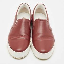 Pre Owned Loro Piana Burgundy Leather Slip On Sneakers Size 37.5