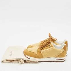 Pre Owned Loro Piana Gold Leather and Nylon My Wind Lace Up Sneakers Size 37