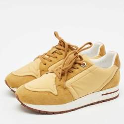 Pre Owned Loro Piana Gold Leather and Nylon My Wind Lace Up Sneakers Size 37