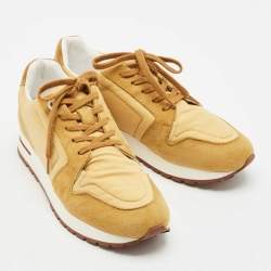 Pre Owned Loro Piana Gold Leather and Nylon My Wind Lace Up Sneakers Size 37