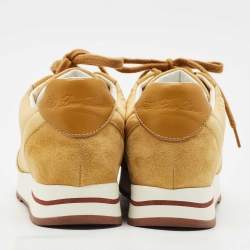 Pre Owned Loro Piana Gold Leather and Nylon My Wind Lace Up Sneakers Size 37