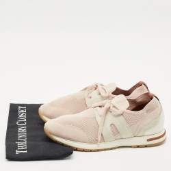 Pre Owned Loro Piana Pink/Grey Leather and Suede 360 LP Flexy Walk Low Top Sneakers Size 38